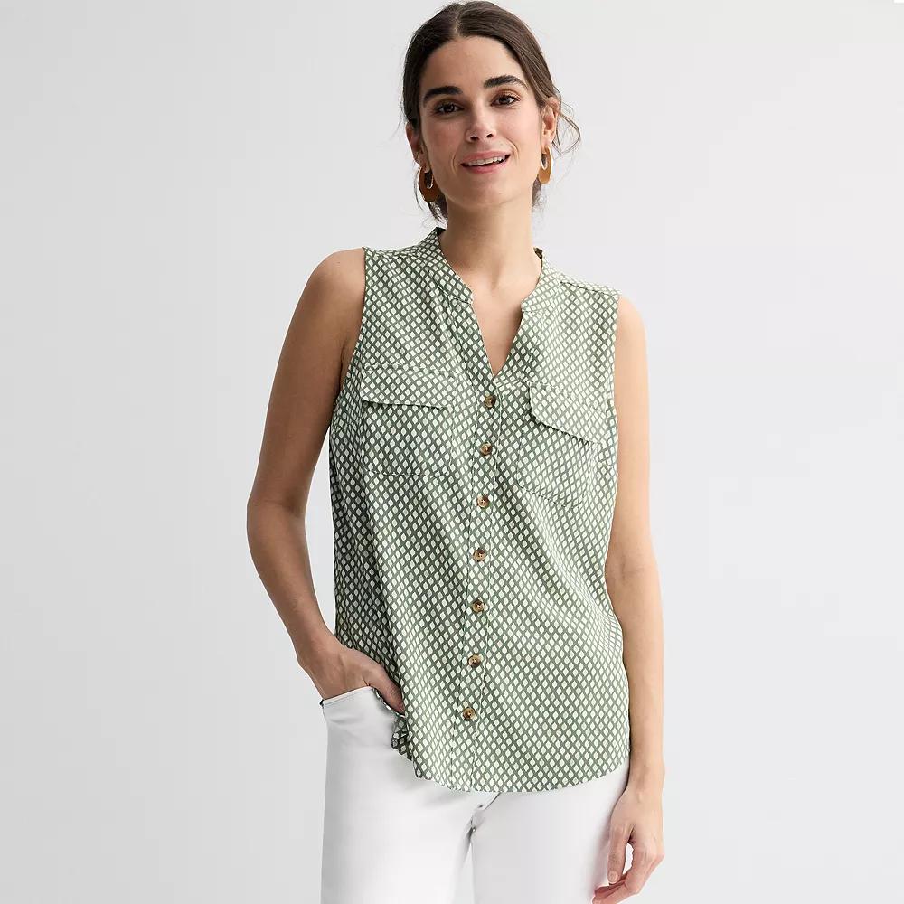 Women's Croft & Barrow® Y-Neck Tank Top, Size: XS, Green  Tiny Geo Product Image