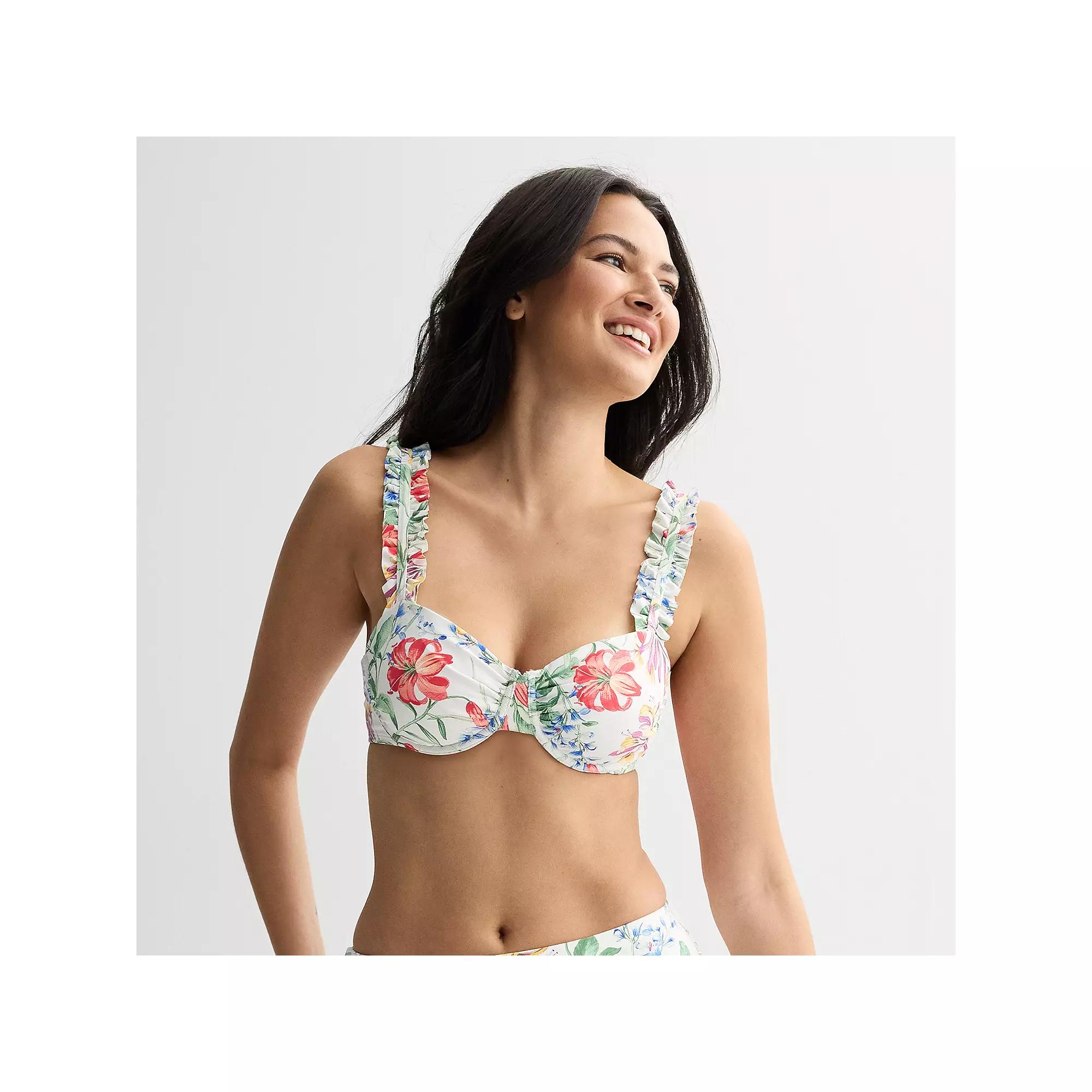 Women's Freshwater Underwire Ruffle Bra Swim Top,  Product Image