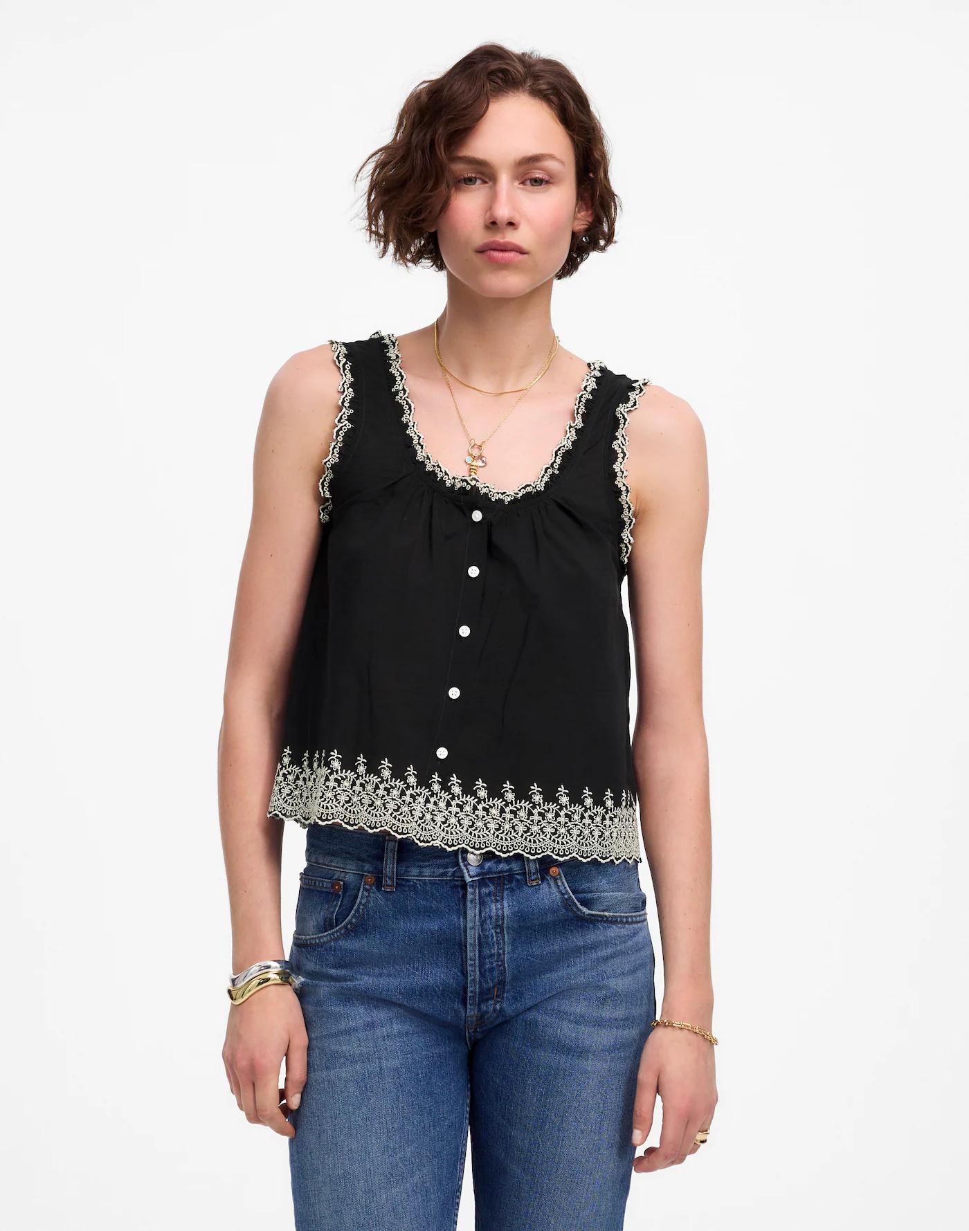 Embroidered Scalloped Tank Product Image