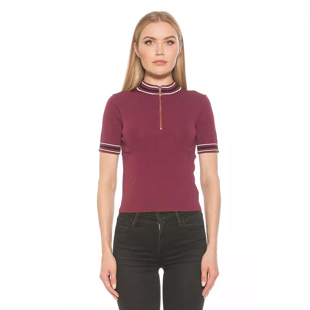 Women's ALEXIA ADMOR Phoebe Knit 1/4-Zip Short Sleeve Mock Neck Top,  Product Image