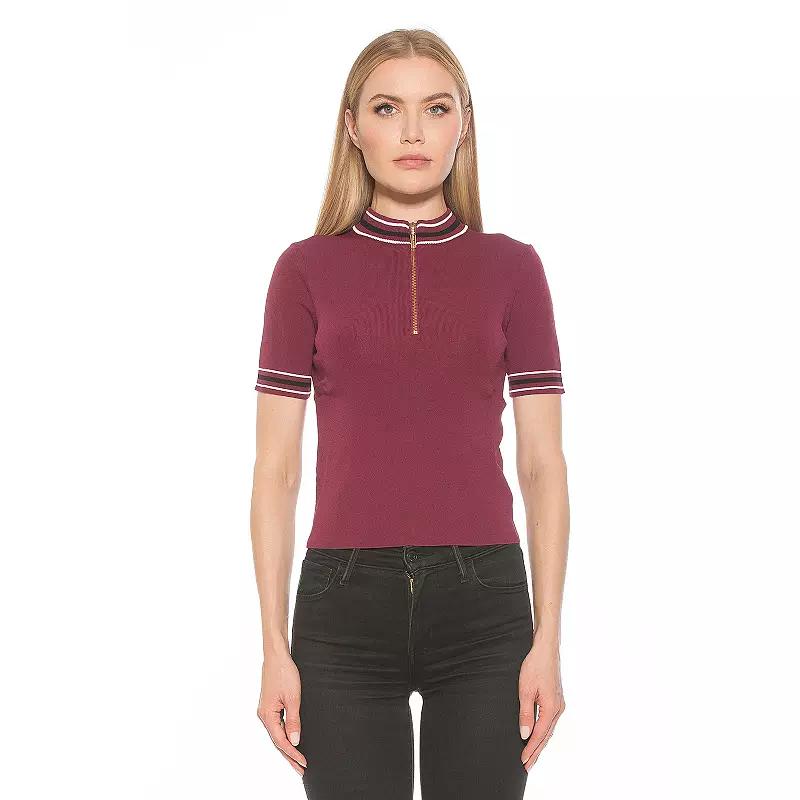 Women's ALEXIA ADMOR Phoebe Knit 1/4-Zip Short Sleeve Mock Neck Top,  Product Image