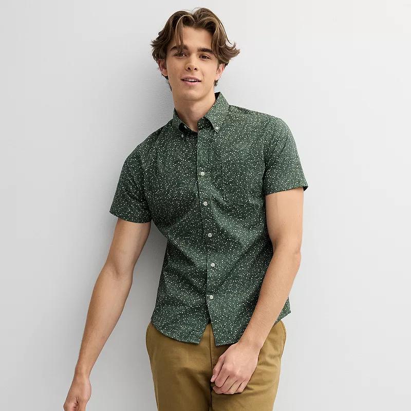 Men's Sonoma Goods For Life® Short Sleeve Perfect Length Button Down Shirt, Size: Medium, Blue Geo Product Image