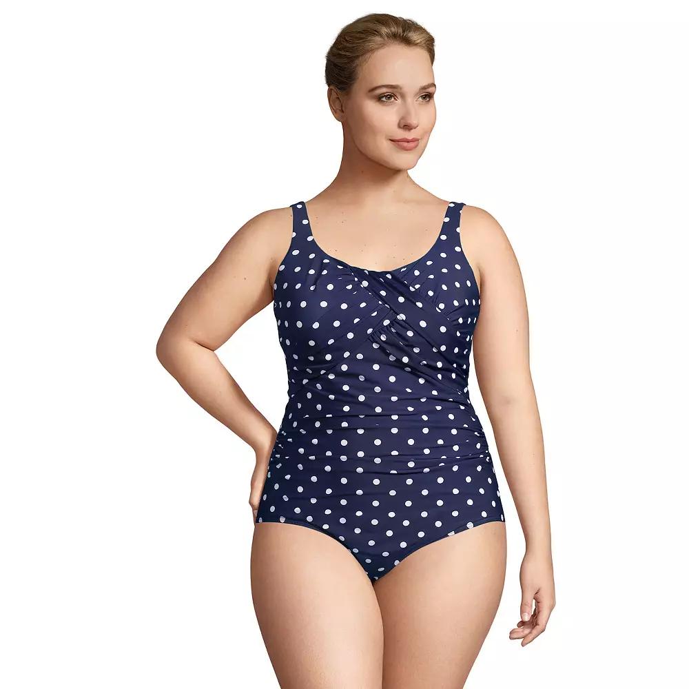 Plus Size Lands' End Carmela SlenderSuit One-Piece Swimsuit, Women's, Size: 18 W LONG, Deep  Polka Dot Product Image