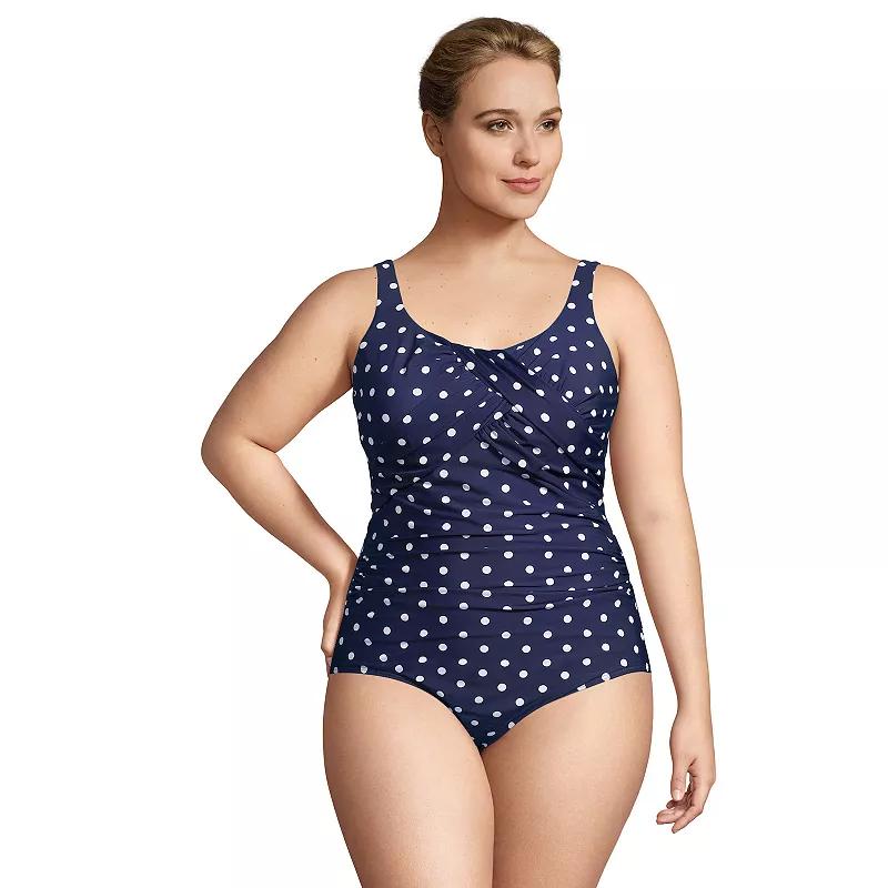 Plus Size Lands' End Carmela SlenderSuit One-Piece Swimsuit, Women's, Size: 18 W LONG, Deep  Polka Dot Product Image