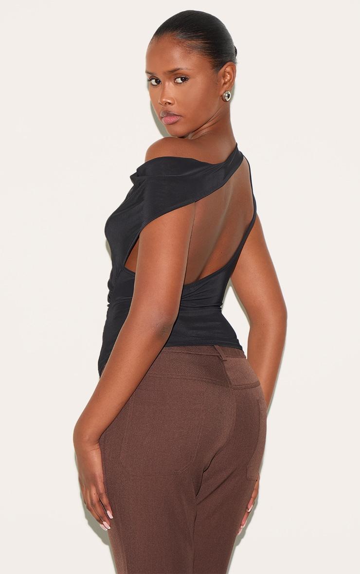 Black Slinky Backless Asymmetric Long Top Product Image