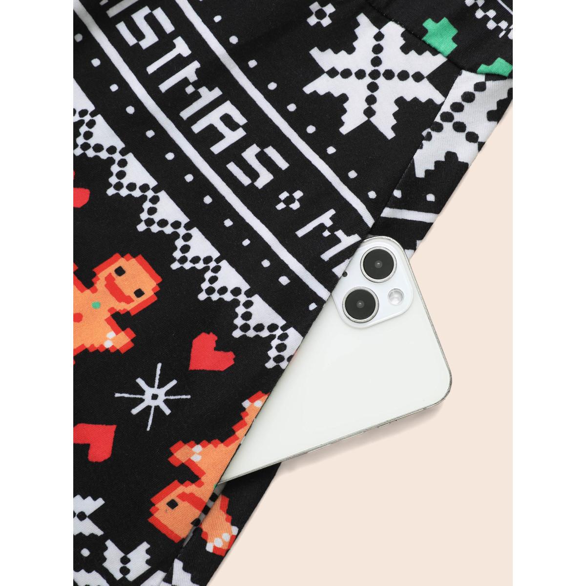 Plus Size Holiday Printed Fit-and-Flare Silhouette Midi Dress BlackFlower Women Casual Non Round Neck Elbow-length sleeve Curvy BloomChic 12/L Product Image