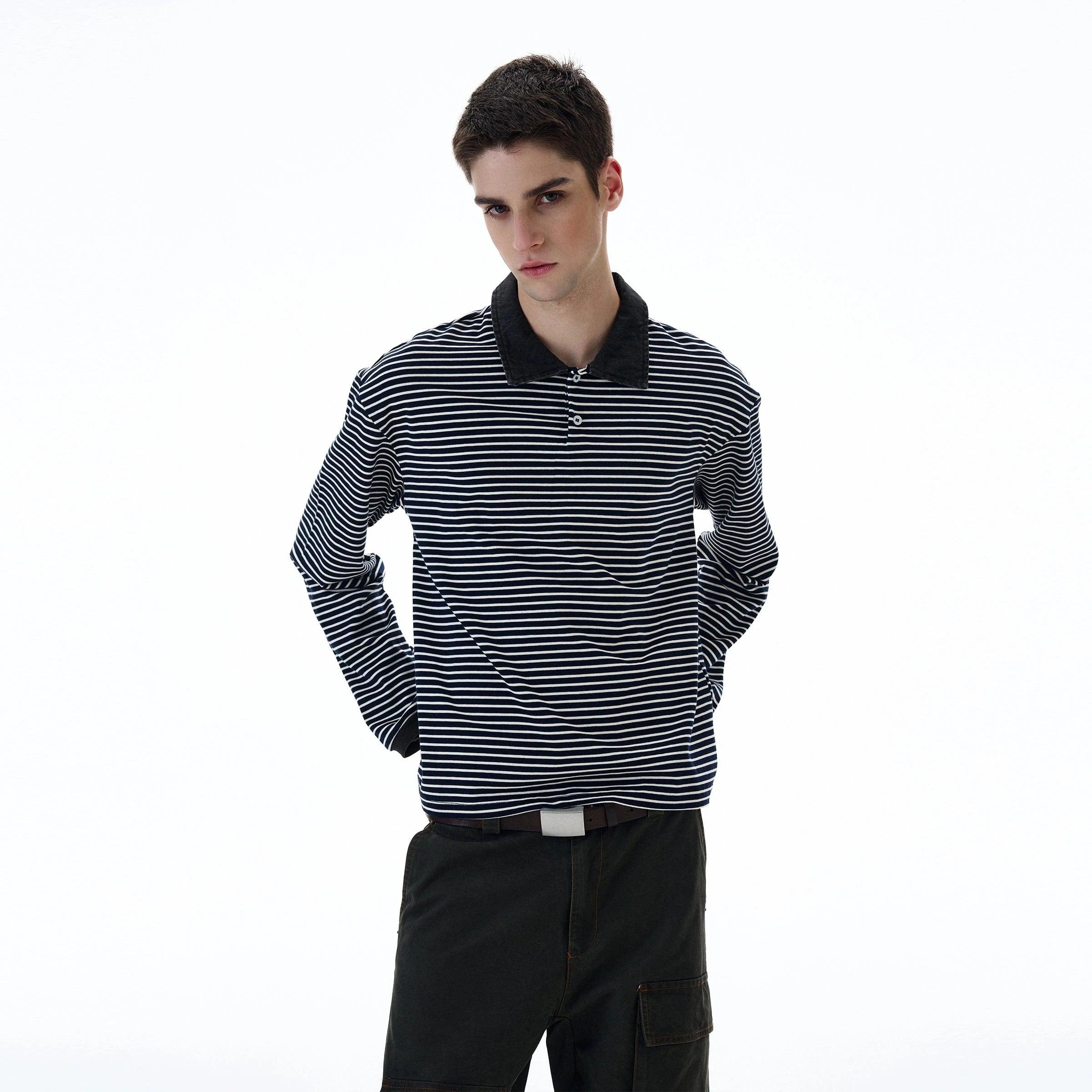 RT No. 20002 DENIM COLLAR STRIPED SWEATER Product Image