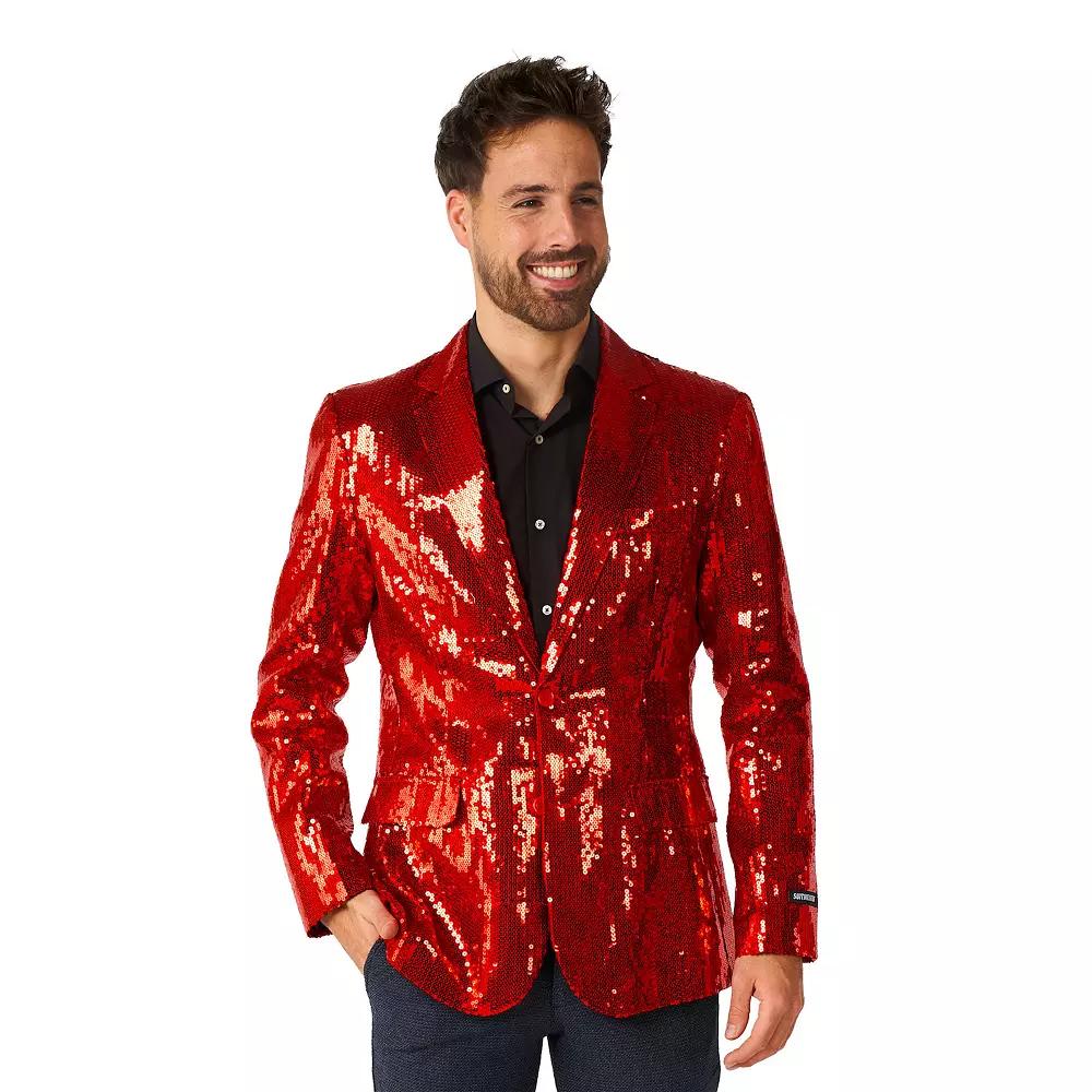 Men's Suitmeister Sequins Red Shiny Slim-Fit Christmas Party Blazer,  Product Image
