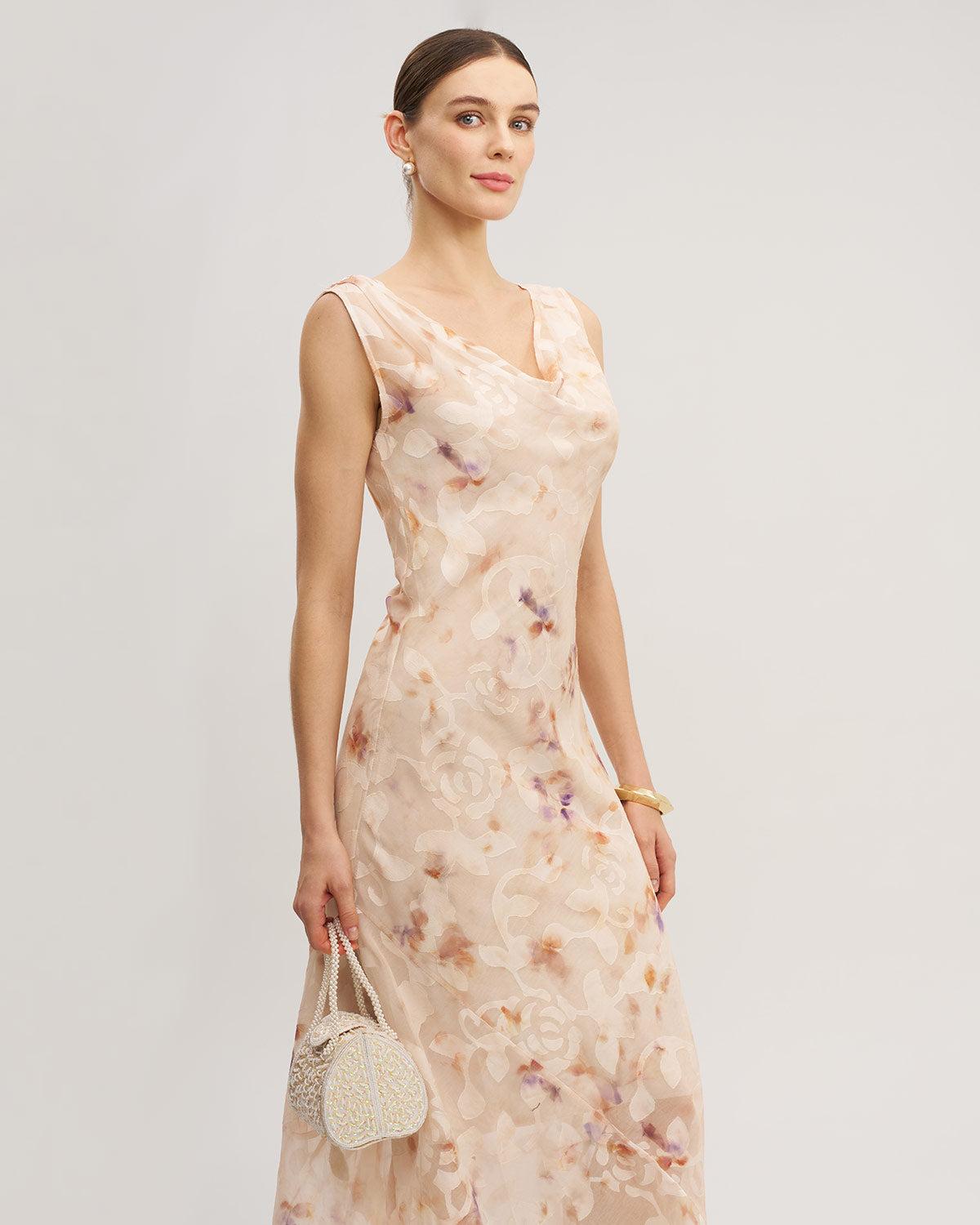 Apricot Floral Sleeveless Maxi Dress Product Image