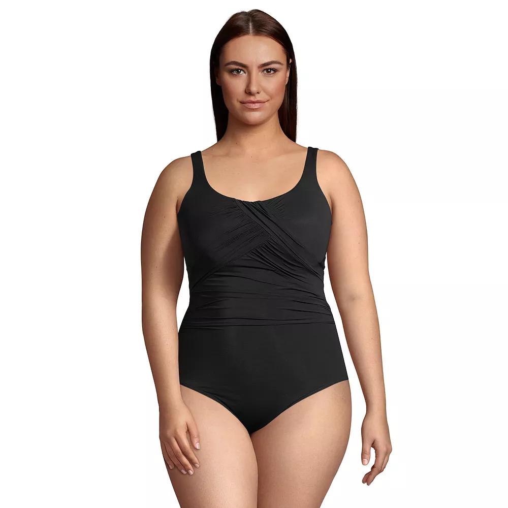 Plus Size Lands' End SlenderSuit DD-Cup Tummy Control One-Piece Swimsuit Print, Women's, Size: 18W Dd, Black Product Image