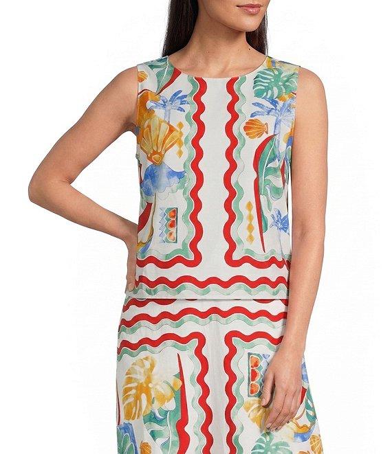 Gibson & Latimer Woven Floral Print Crew Neck Sleeveless Cropped Coordinating Top Product Image