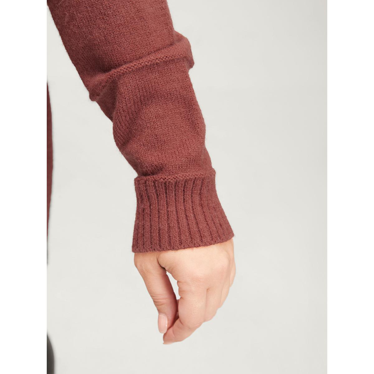 Plus Size Solid Soft Sexy Yarn Knit Lapel Collar Open Front Cardigan Maroon Women Casual Loose Long Sleeve Dailywear Cardigans BloomChic 14-16/1X Product Image