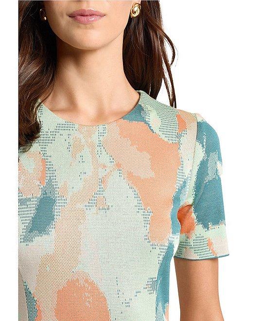 MISOOK Abstract Floral Knit Round Neck Short Sleeve A-Line Midi Dress Product Image