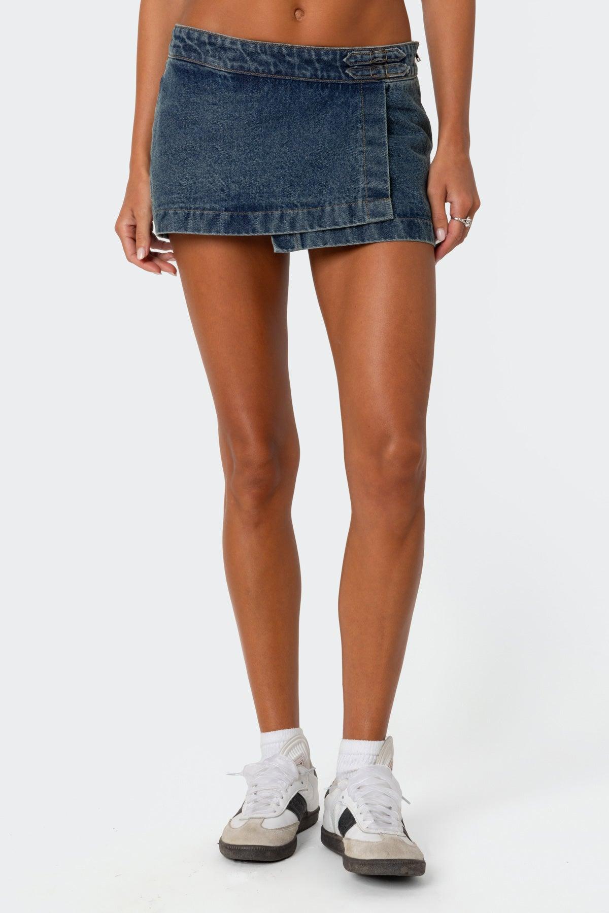 Asymmetric Denim Wrap Skort Product Image