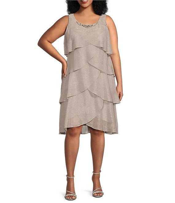 Ignite Evenings Plus Size Short Sleeve Embellished Crew Neck 2-Piece Jacket Dress Product Image