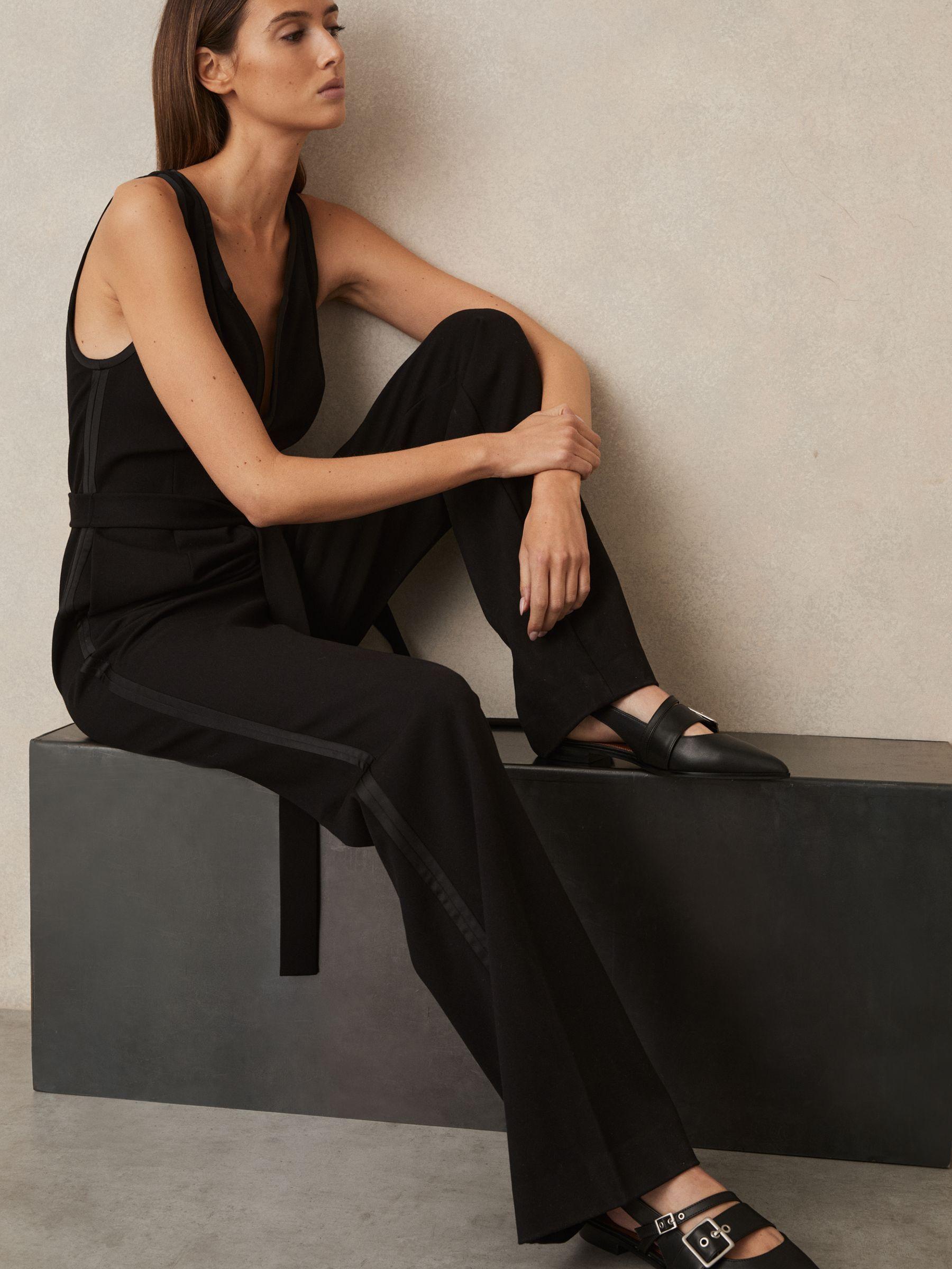 Leather Buckle-Strap Flat Mules in Black Product Image