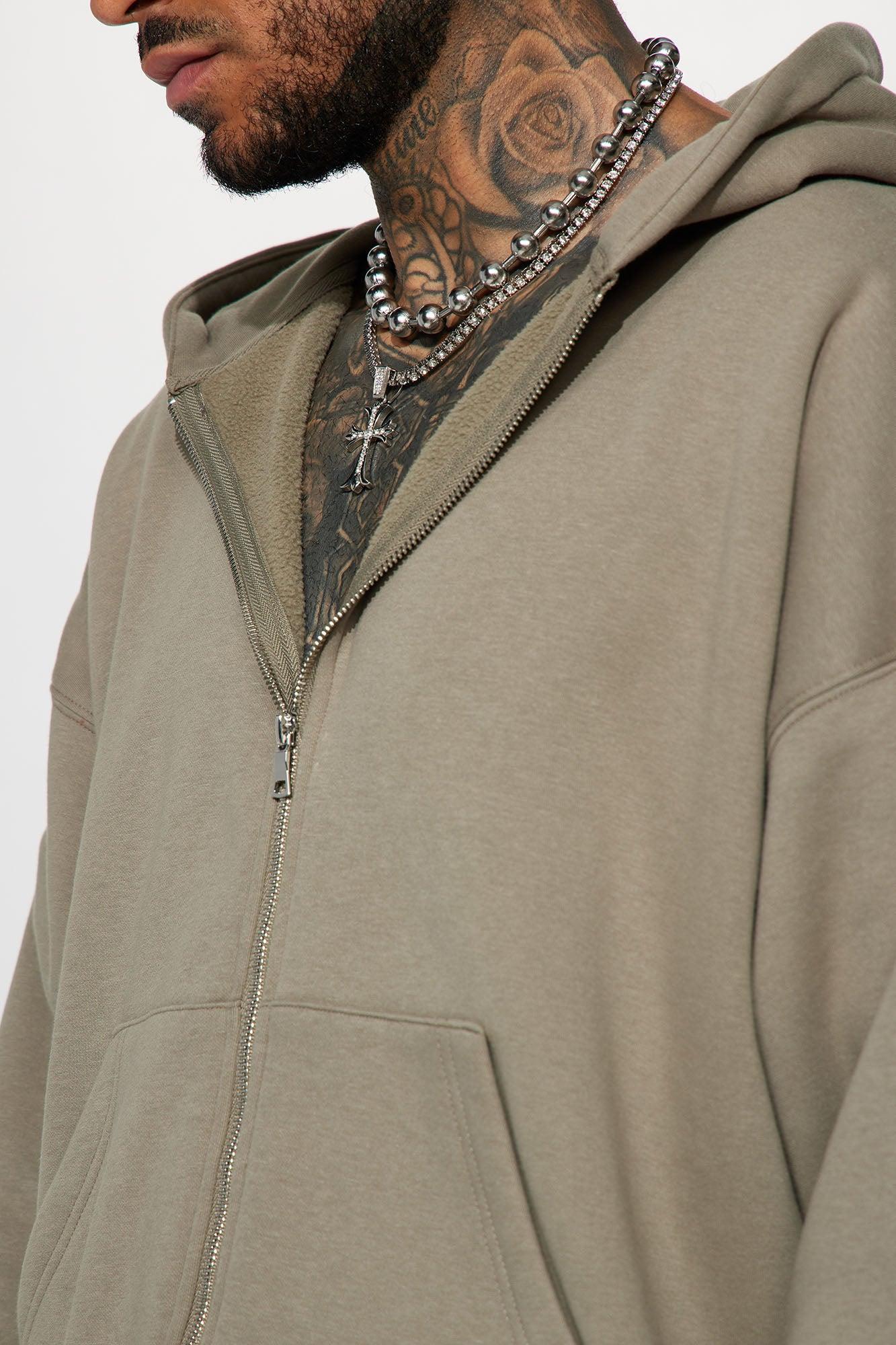 Tyson Oversized Heavyweight Zip Up - Olive Product Image