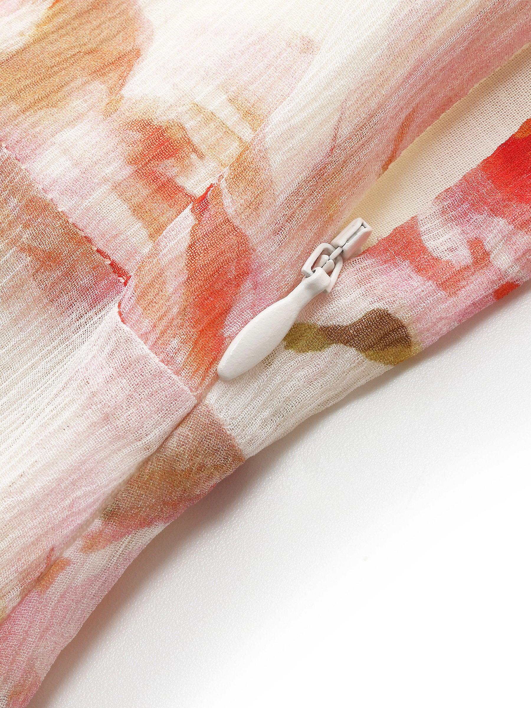 10MM Mulberry Silk Rose Print Smocked Drawstring Front Women Maxi Dres Product Image