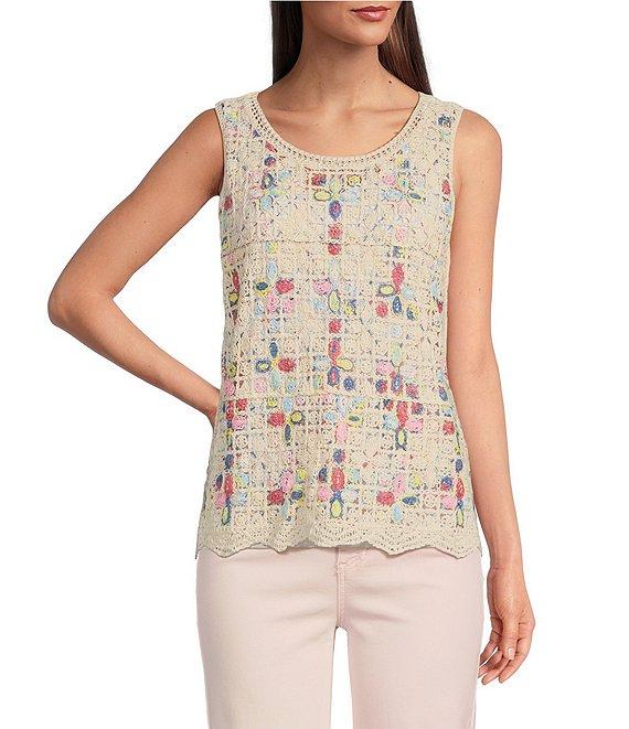 Charlie B. Crochet Knit Round Neck Sleeveless Top Product Image