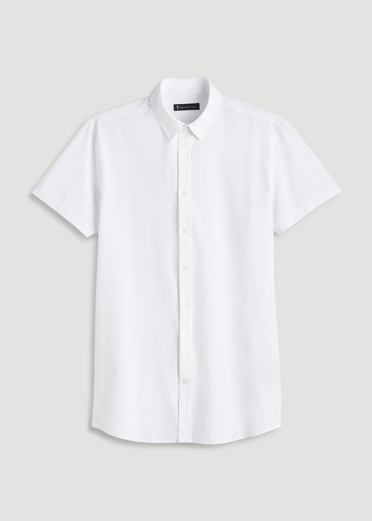 Short Sleeve Traveler Stretch Button Shirt for Tall Men in Bright White Male Product Image