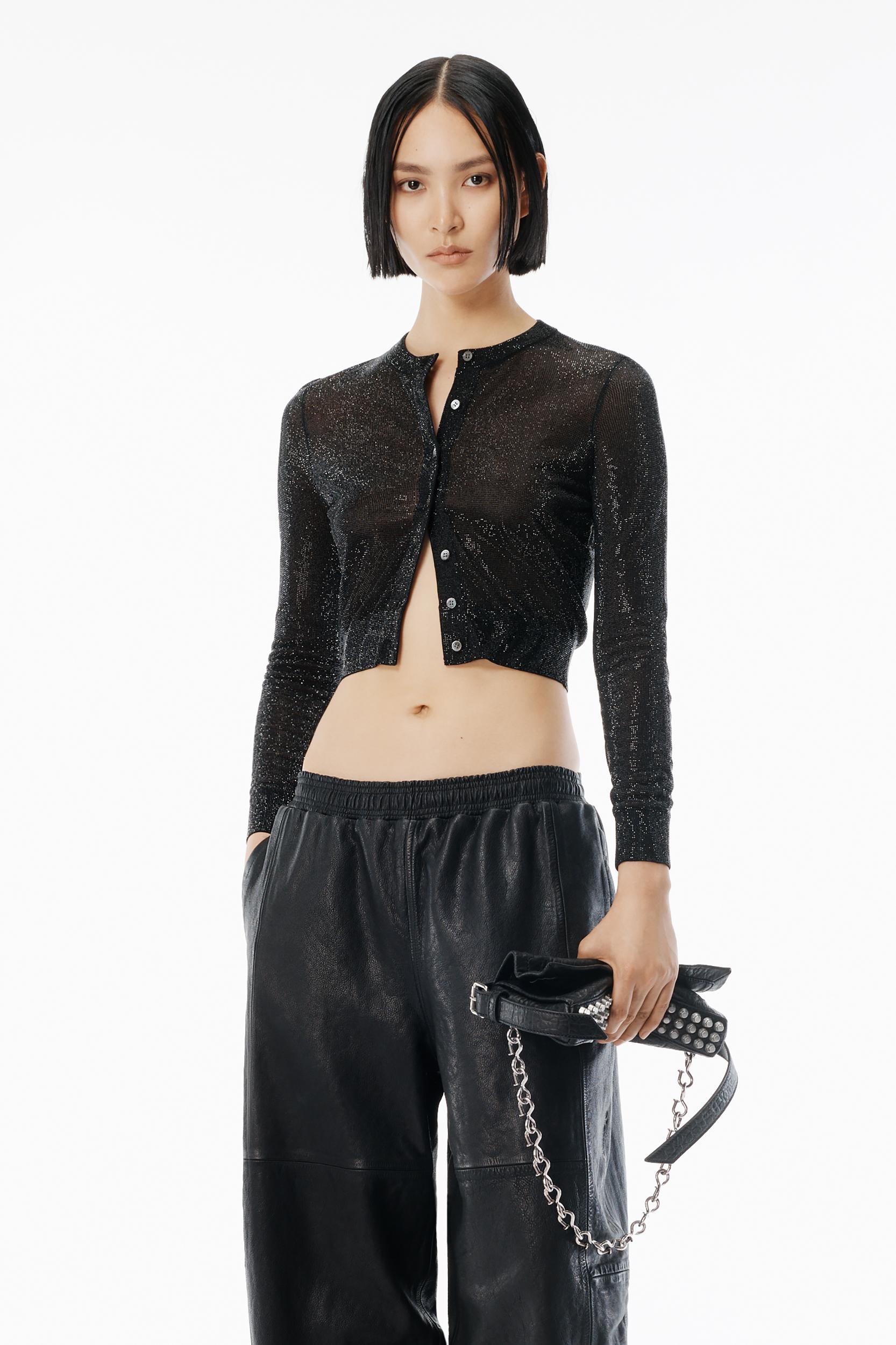 Cropped Cardigan In Clear Bead Hotfix Product Image