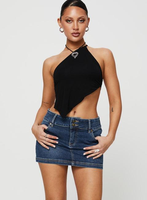 Faya Low Rise Denim Mini Skirt Dark Blue Product Image