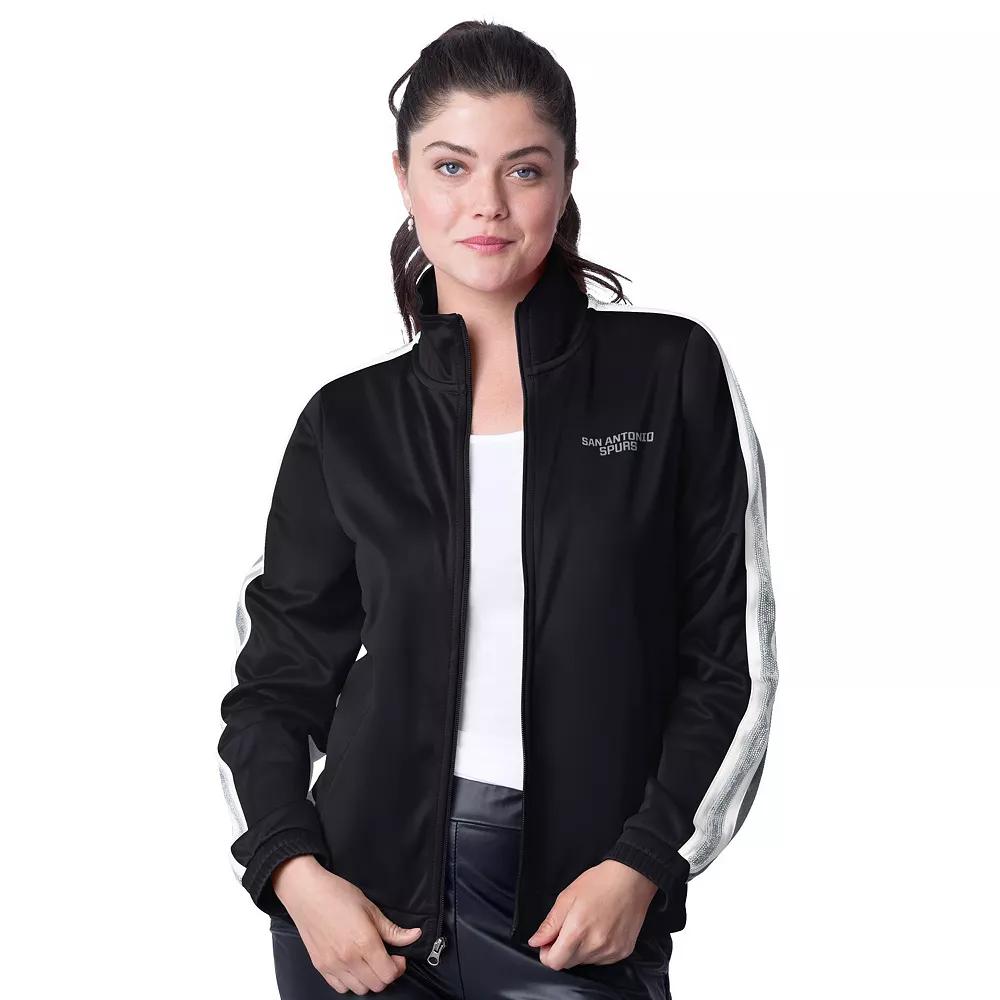 Women's G-III 4Her by Carl Banks Black/Silver San Antonio Spurs Rebel Sequin Bling Full-Zip Track Jacket,  Product Image