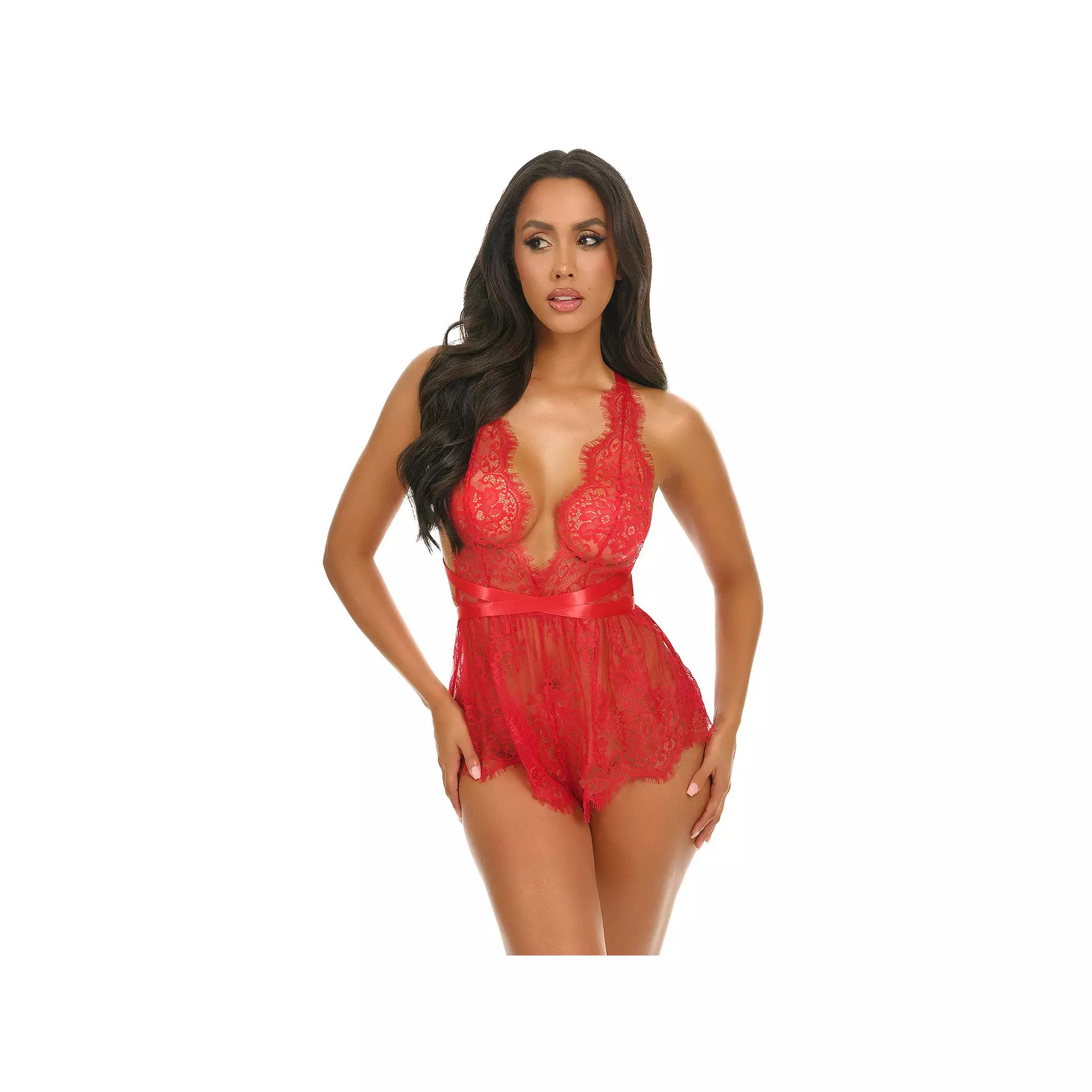 Women's Oh La La Cheri Brea Romper Lingerie 53-11728, Size: Large-XL, Red Product Image