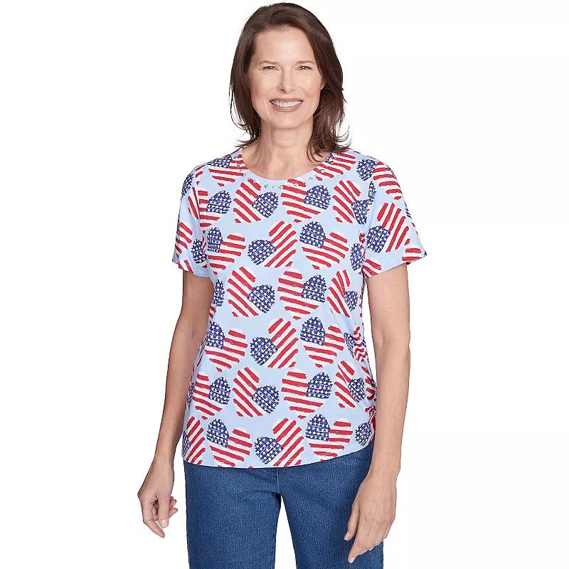 Petite Alfred Dunner Flag Heart Top with Side Ruching, Women's,  Product Image