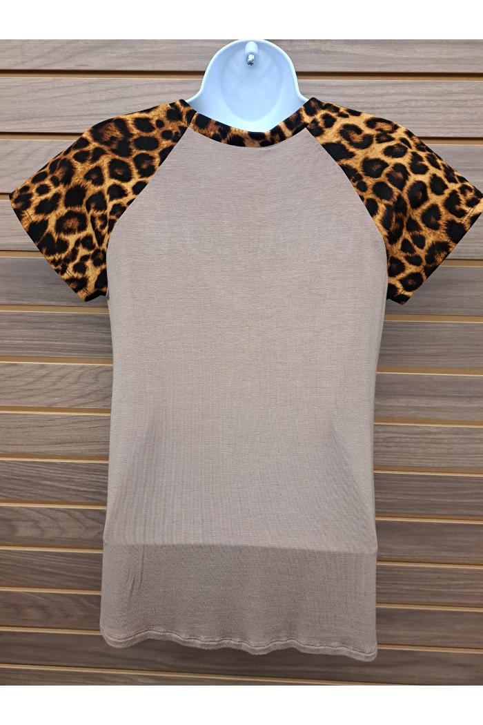 Leopard sleeve solid bodice tee Product Image