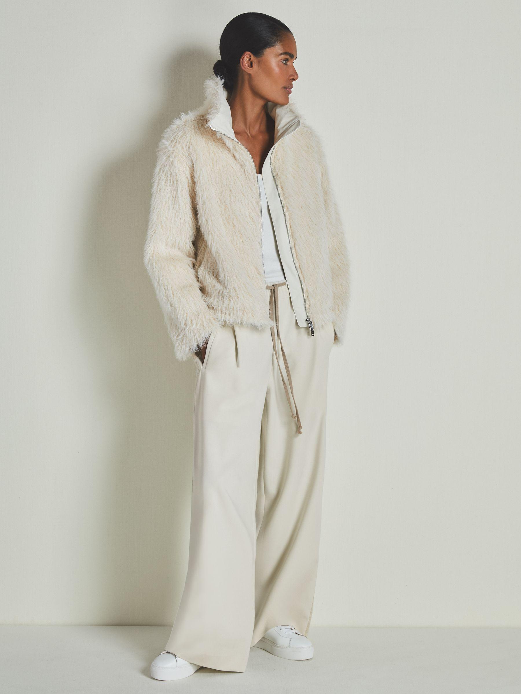 Reiss | Les 100 Ciels Faux-Fur Coat in Cream Product Image