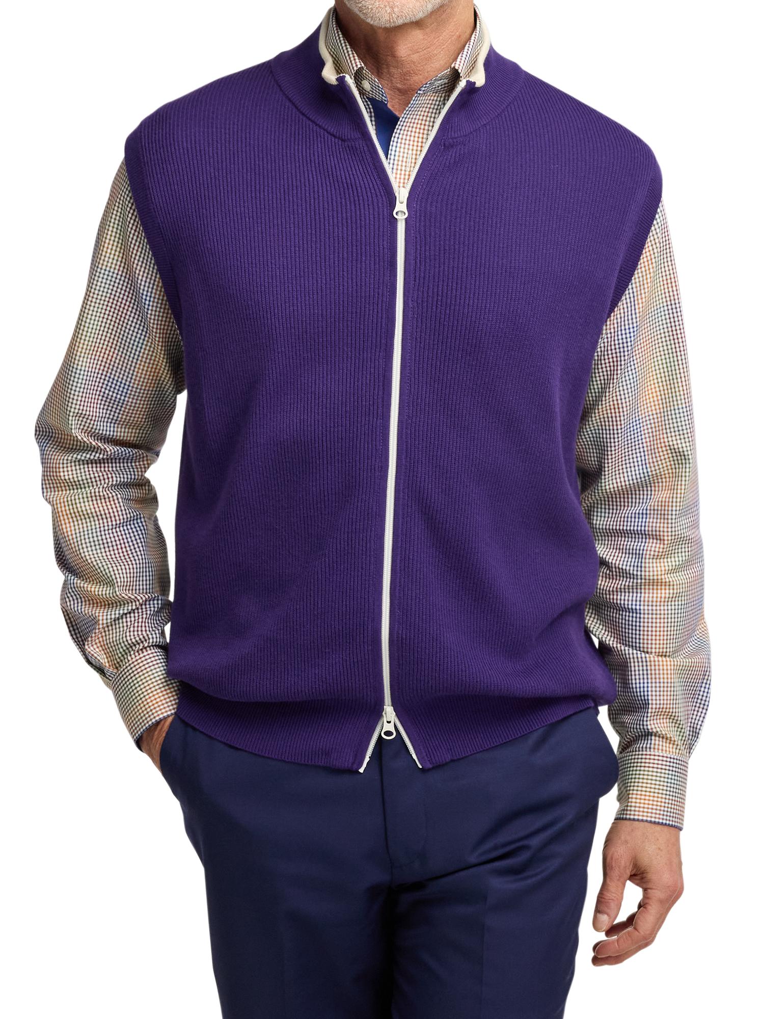 Cotton Full Zip Mock Neck Vest - Purple Product Image