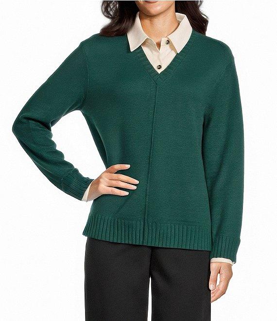 Investments Long Sleeve Point Collar Twofer Sweater Product Image