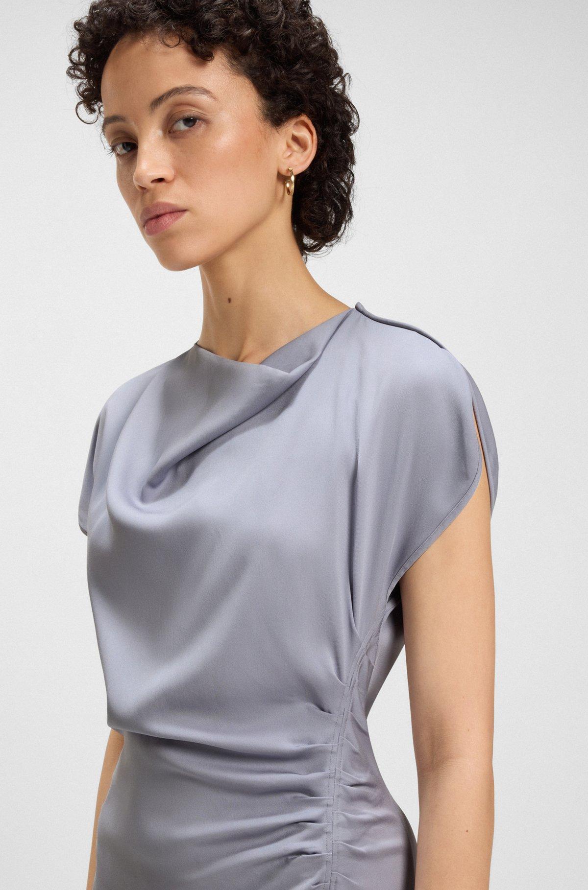 BOSS - Drape-neckline dress with gathered detail - Light Grey Product Image
