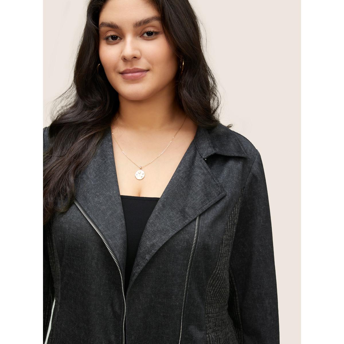 Plus Size Texture Patchwork Rib Knit Zipper Jacket Women DarkGray Non Side seam pocket Everyday Jackets BloomChic 22-24/3X Product Image