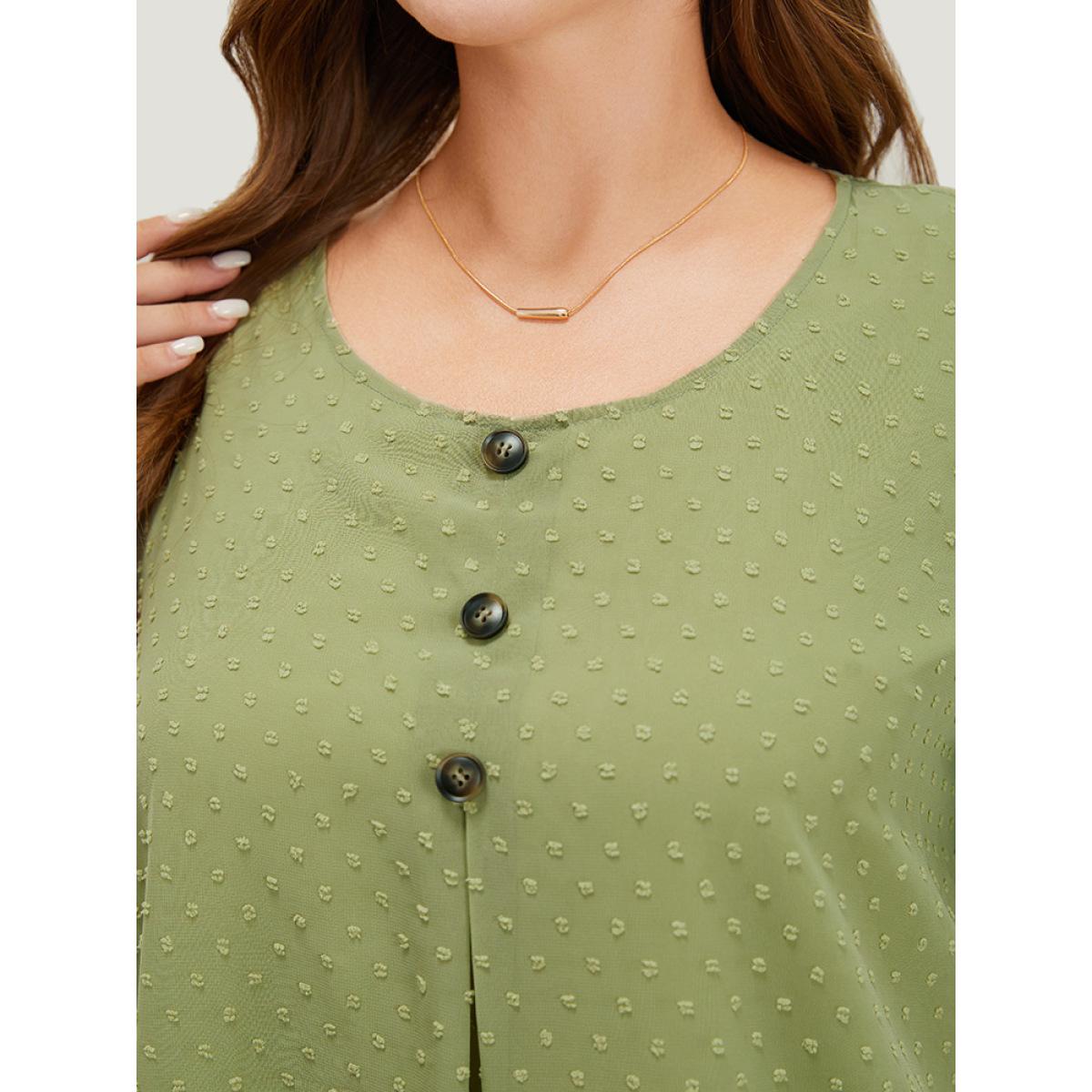 Plus Size Mint Polka Dot Button Detail Mesh Ruffle Layered Blouse Women Elegant Short sleeve Round Neck Dailywear Blouses BloomChic 28/5X Product Image