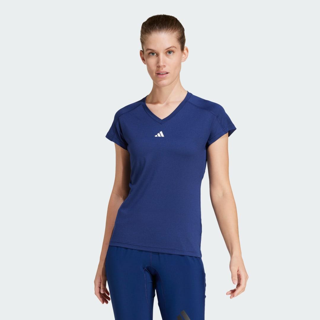 adidas AEROREADY Train Essentials Minimal Branding V-Neck Tee Dark Blue XS Womens Product Image