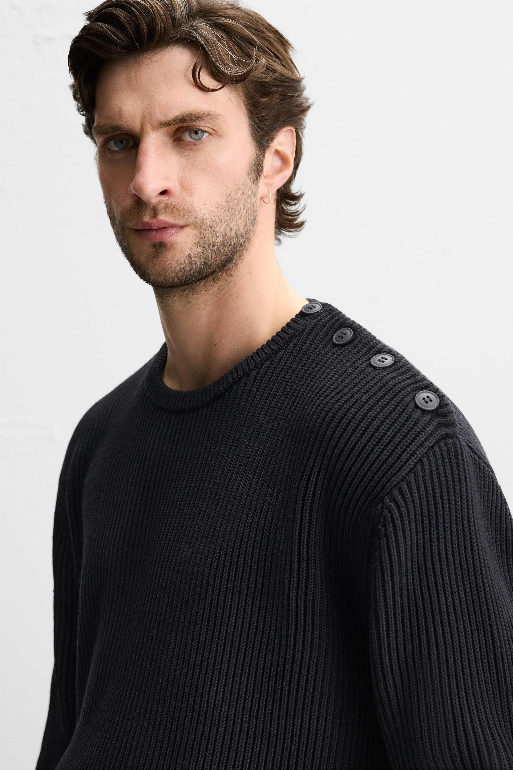 BUTTONED TEXTURED SWEATER Product Image