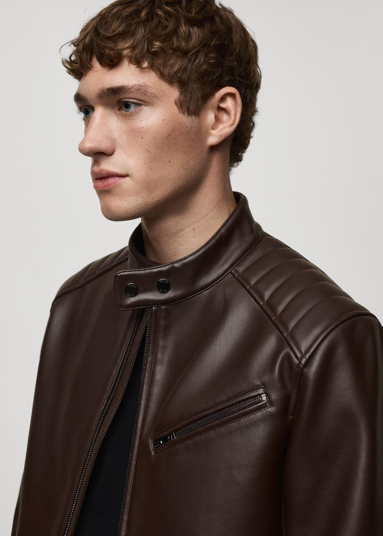 Leather-effect jacket with stitching detail - Men | MANGO USA Product Image