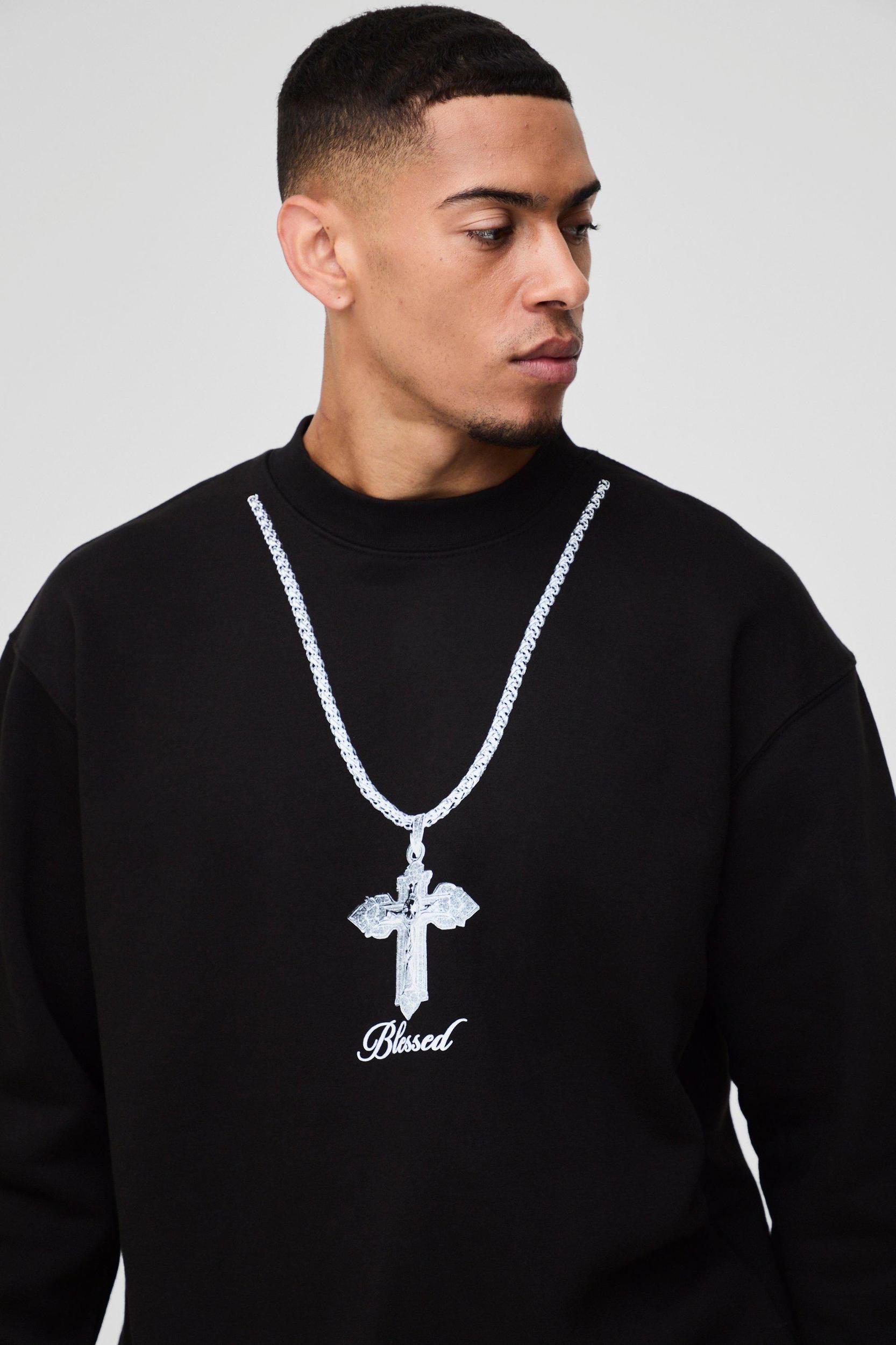 Oversized Blessed Cross Graphic Sweatshirt | boohooMAN USA Product Image