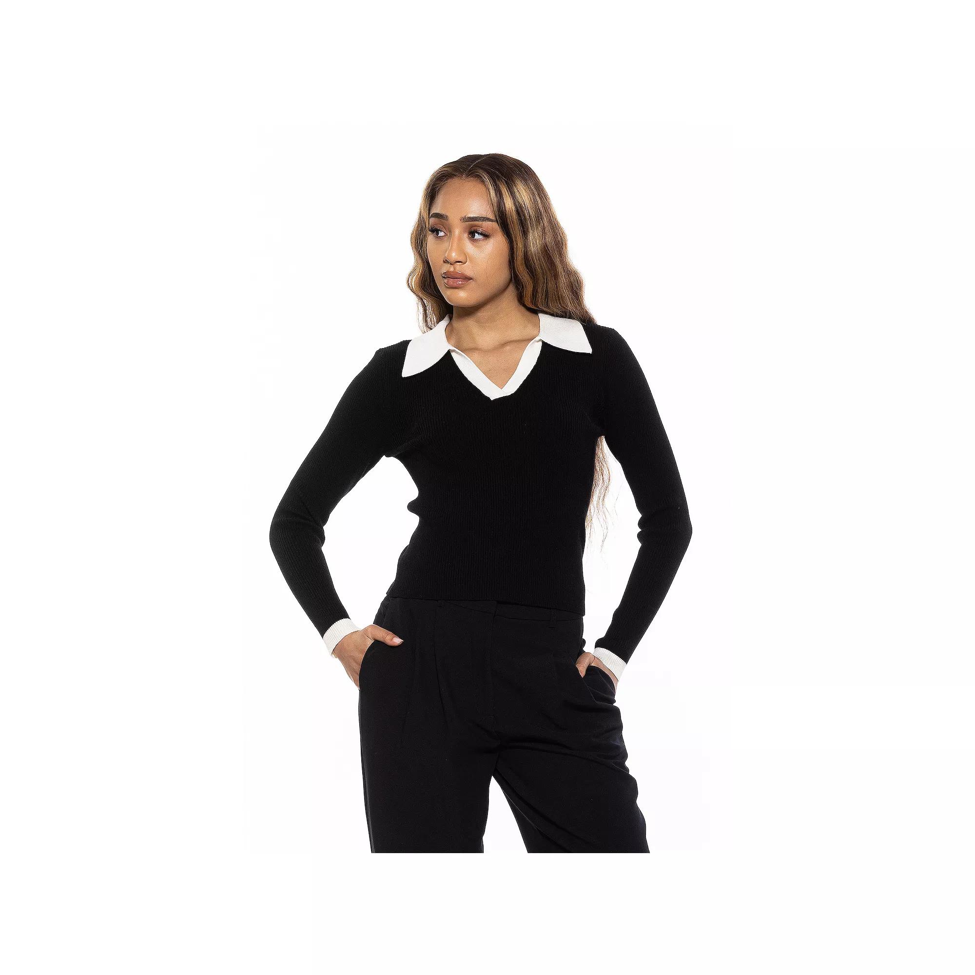 Women's ALEXIA ADMOR Crsti Collared Long Sleeve Ribbed Sweater,  Product Image