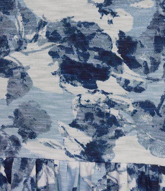 Intro Cotton Slub Jersey Printed Scoop Neck Short Sleeve A-Line Tiered Hem Midi Dress Product Image