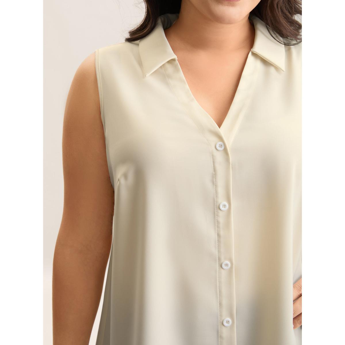 Plus Size Button Placket Collar Tank Top Women Beige Button Shirt collar Work Tank Tops Camis BloomChic 10/M Product Image