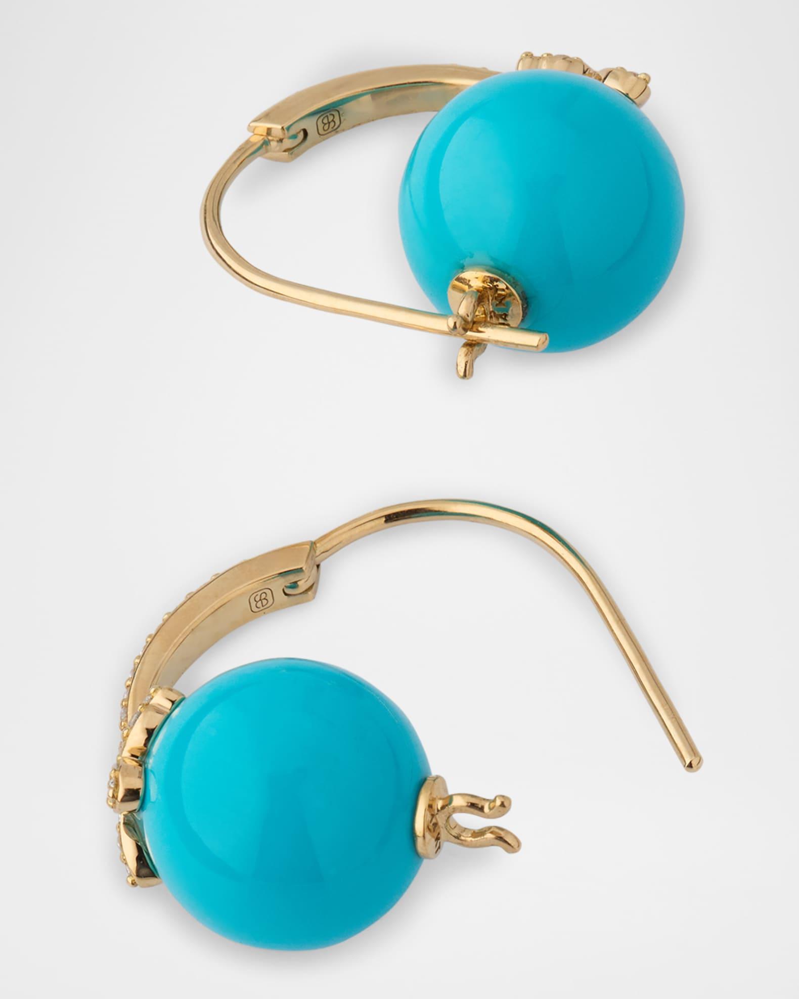 14K Yellow Gold Diamond Pave Butterfly Turquoise Bead Earrings, 12mm Product Image