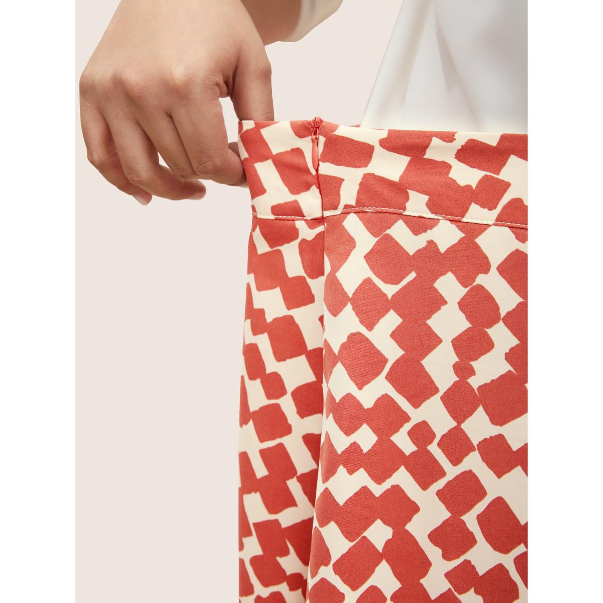 Plus Size Geometric Print Elastic Waist Pocket Midi Skirt Women Raspberry At the Office Non No stretch Slanted pocket Work Skirts BloomChic 12/L Product Image