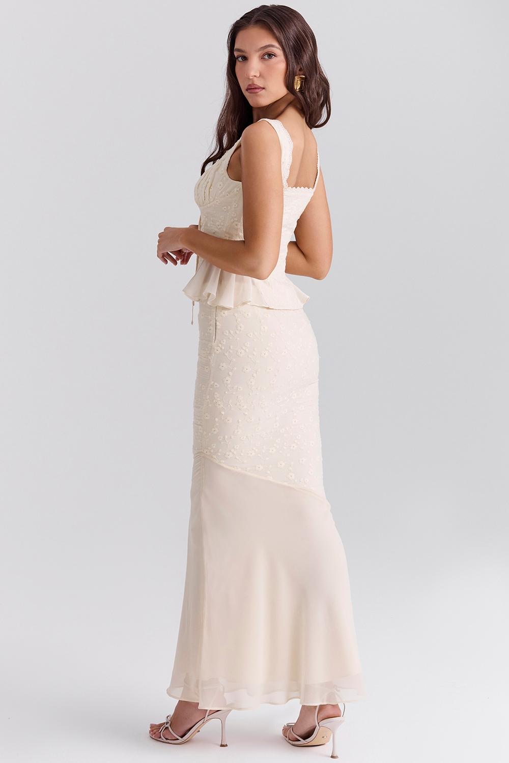 Lana  vintage cream cotton broderie anglais maxi skirt Product Image