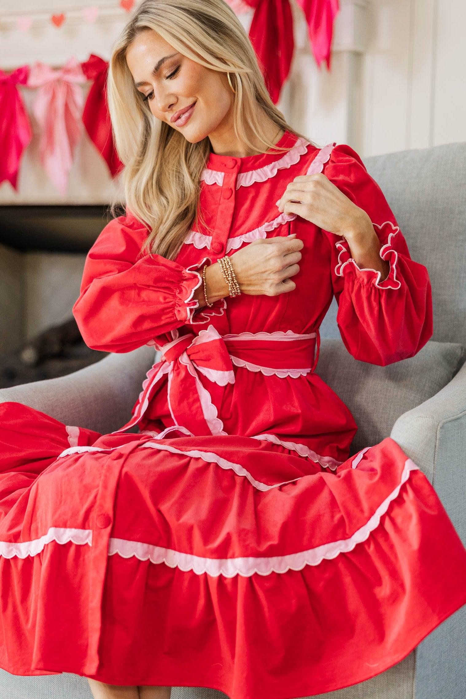 NURSING COLLECTION: Feel The Radiance Red Corduroy Midi Dress Female Product Image