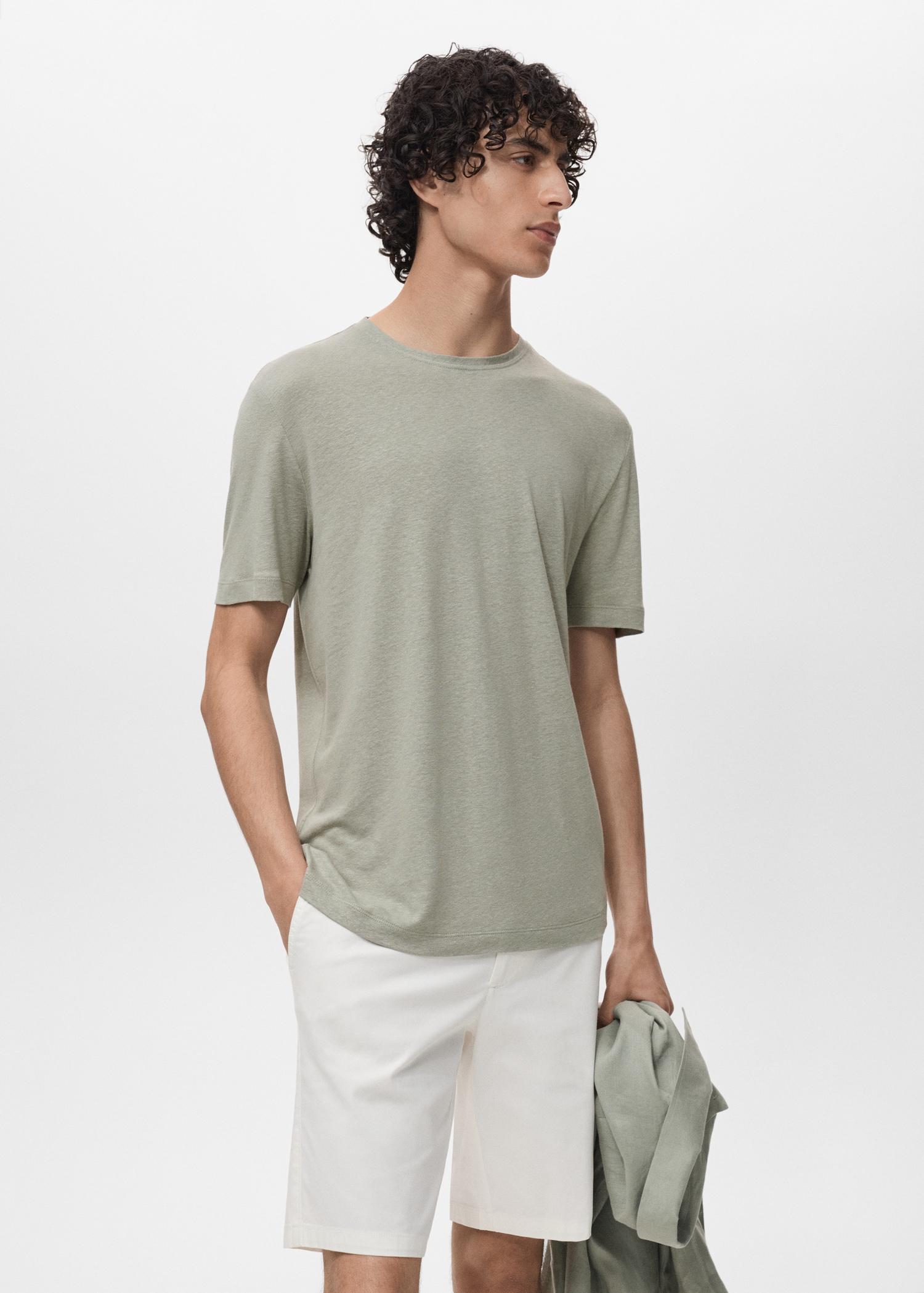 Linen slim-fit t-shirt - Men | MANGO USA Product Image