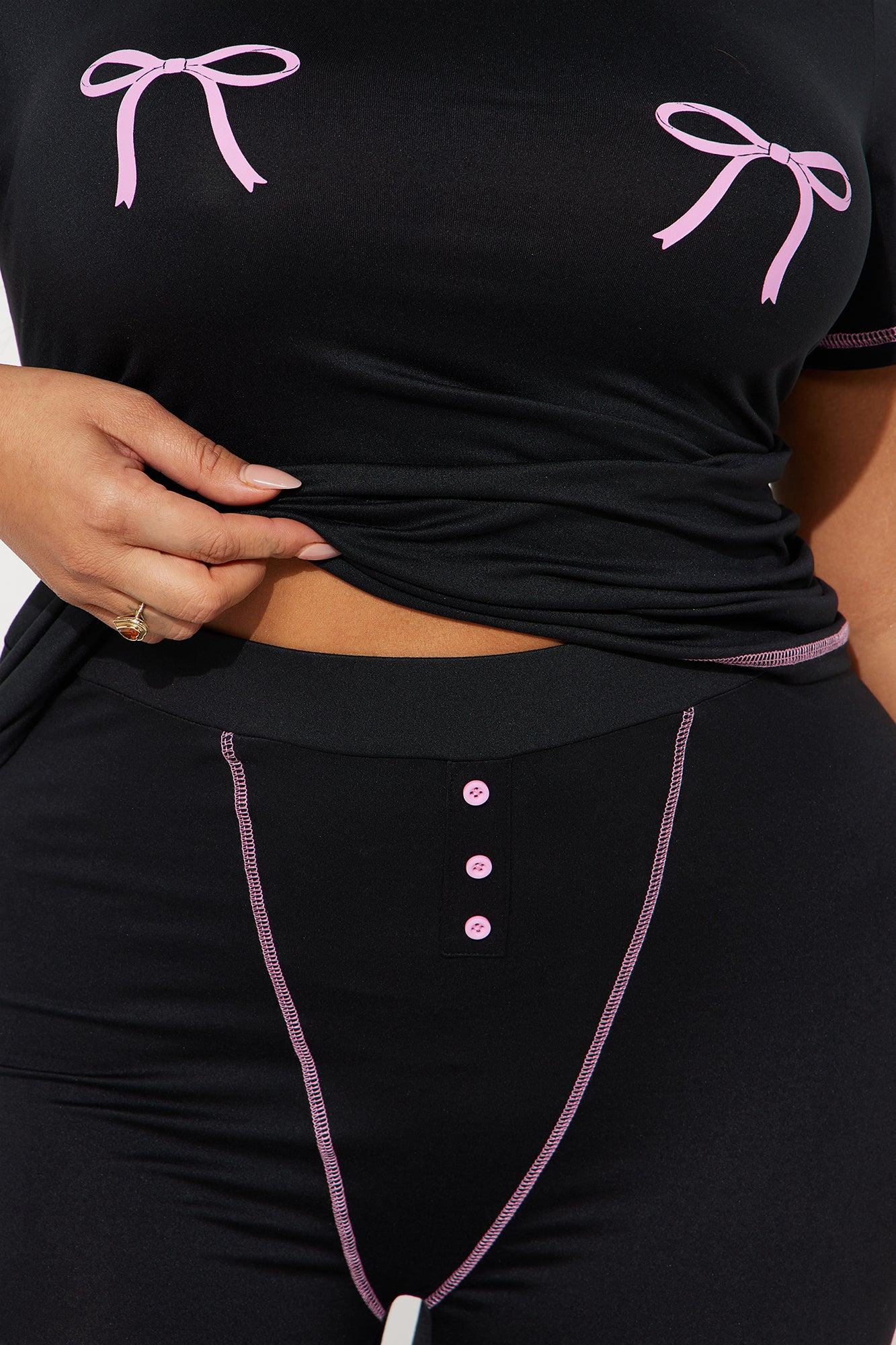 So Cute Bow PJ Boxer Short Set - Black/Pink Female Product Image