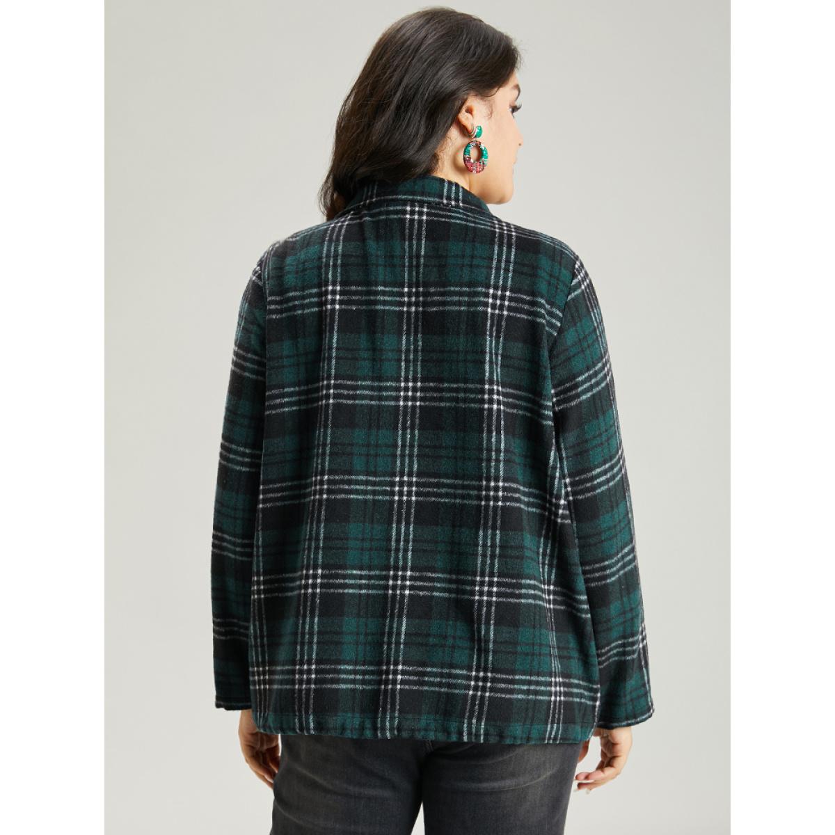 Plus Size Plaid Lapel Collar Pocket Zipper Fly Jacket Women DarkGreen Contrast Pocket Dailywear Jackets BloomChic 28/5X Product Image